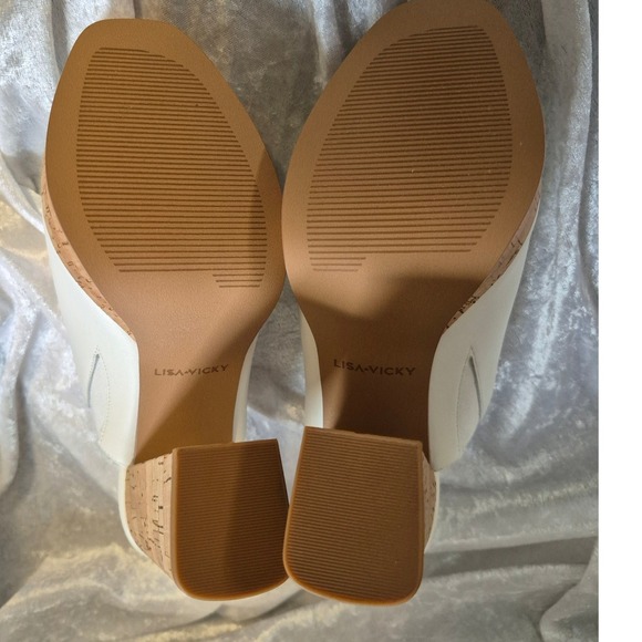 Lisa‎ & Vicky White Leather Platform Mules Cork Heel Size 6.5 Open Toe - Picture 6 of 7